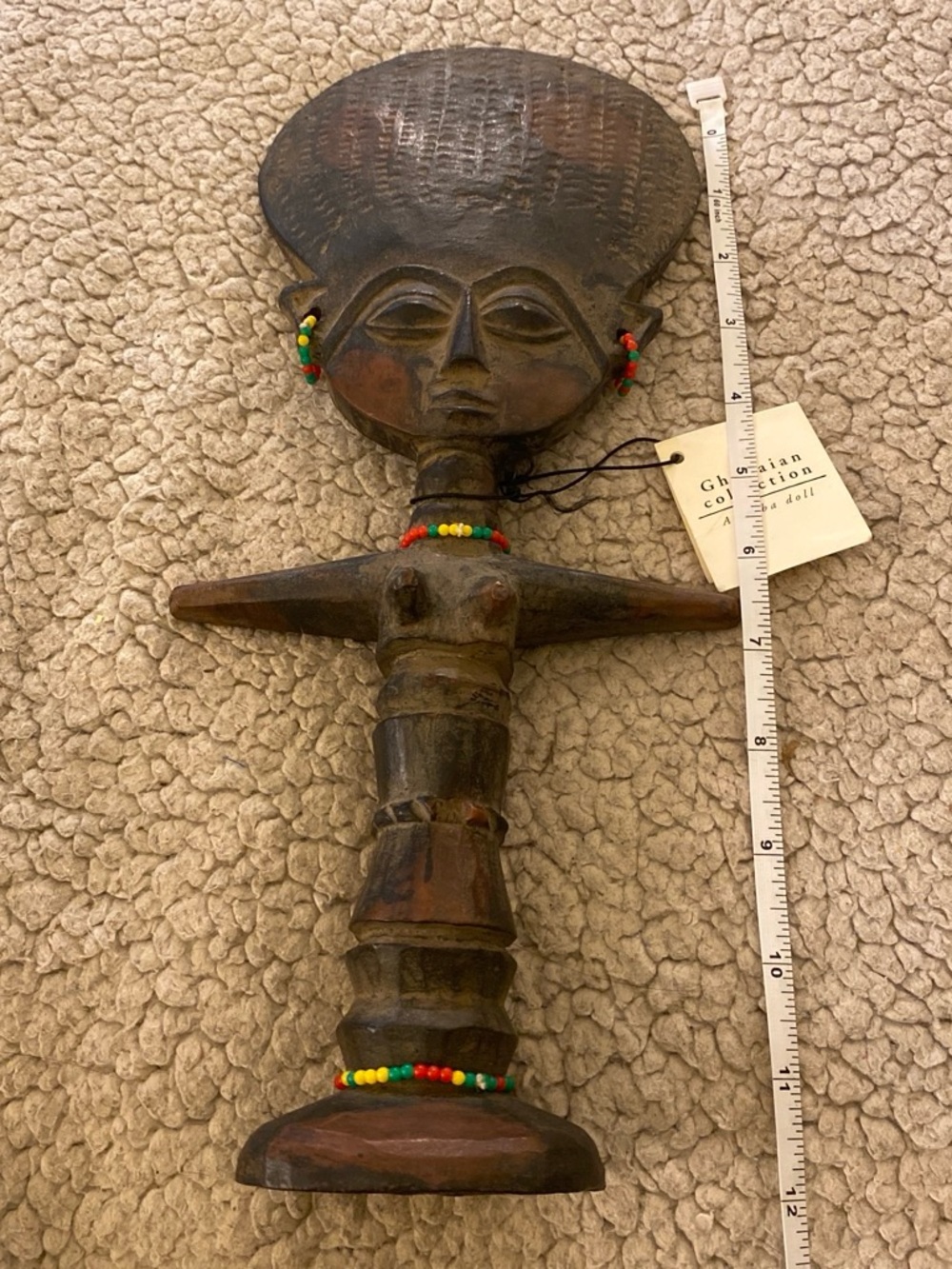 Hand-Carved Wooden Home Art Sculpture in Brown with Multicolor Bead Accents